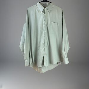 Lands' End Button Down Shirt Mens 17-34 Oxford No Iron Green Check Long Sleeve